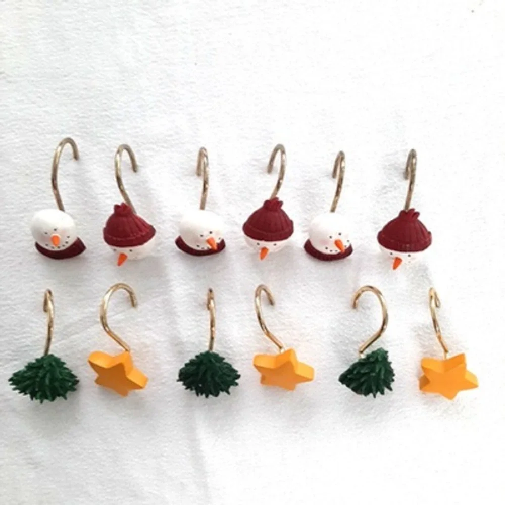 Snowman Tree Star Winter Christmas shower curtain rings hooks Set of 12 4 styles